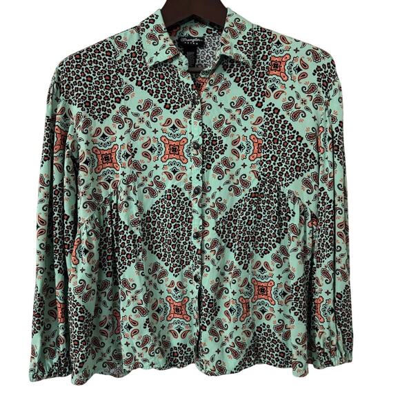 Wrangler Retro Western Snap Front Blouse Mint Green Coral‎ Size Small - Picture 1 of 6